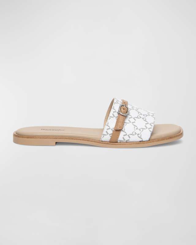 Logo Leather Buckle Slide Sandals
